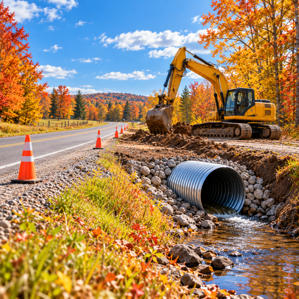 image of an excavator digging up a culvert for replacement